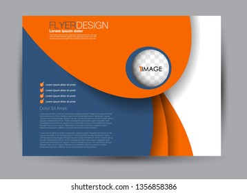 Landscape wide flyer template. Billboard banner abstract background design. Business, education, presentation, advertisement concept. Orange and blue color. Vector illustration.