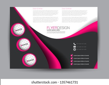 Landscape wide flyer template. Billboard banner abstract background design. Business, education, presentation, advertisement concept. Black and pink color. Vector illustration.