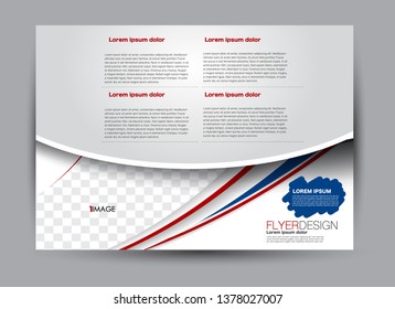 Landscape wide flyer template. Billboard banner abstract background design. Business, education, presentation, advertisement concept. Blue and red color. Vector illustration.