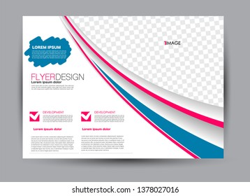 Landscape wide flyer template. Billboard banner abstract background design. Business, education, presentation, advertisement concept. Blue and pink color. Vector illustration.