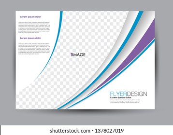 Landscape wide flyer template. Billboard banner abstract background design. Business, education, presentation, advertisement concept. Blue and purple color. Vector illustration.