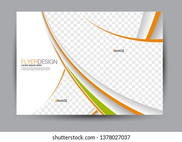 Landscape wide flyer template. Billboard banner abstract background design. Business, education, presentation, advertisement concept. Green and orange color. Vector illustration.