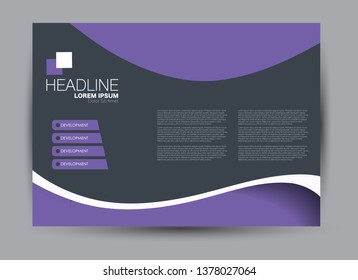 Landscape wide flyer template. Billboard banner abstract background design. Business, education, presentation, advertisement concept. Black and purple color. Vector illustration.