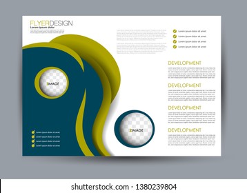 Landscape wide flyer template. Billboard banner abstract background design. Business, education, presentation, advertisement concept. Blue and green color. Vector illustration.