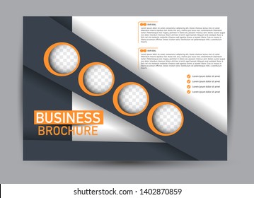 Landscape wide flyer template. Billboard banner abstract background design. Business, education, presentation, advertisement concept. Orange and grey color. Vector illustration.