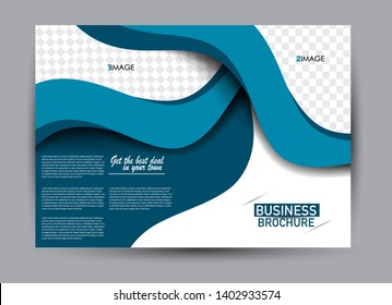 Landscape wide flyer template. Billboard banner abstract background design. Business, education, presentation, advertisement concept. Blue color. Vector illustration.