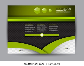 Landscape wide flyer template. Billboard banner abstract background design. Business, education, presentation, advertisement concept. Green and black color. Vector illustration.