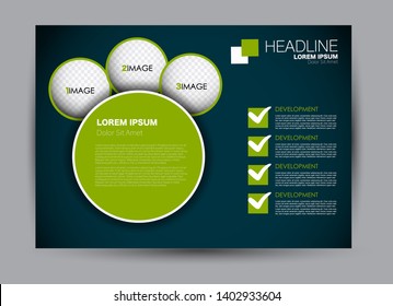 Landscape wide flyer template. Billboard banner abstract background design. Business, education, presentation, advertisement concept. Blue and green color. Vector illustration.