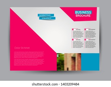 Landscape wide flyer template. Billboard banner abstract background design. Business, education, presentation, advertisement concept. Blue and pink color. Vector 