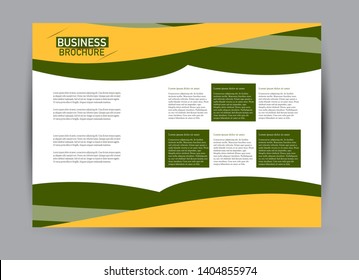 Landscape wide flyer template. Billboard banner abstract background design. Business, education, presentation, advertisement concept. Green and yellow color. Vector illustration.