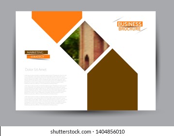Landscape wide flyer template. Billboard banner abstract background design. Business, education, presentation, advertisement concept. Orange color. Vector illustration.