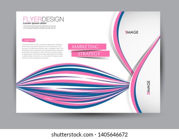 Landscape wide flyer template. Billboard banner abstract background design. Business, education, presentation, advertisement concept. Blue and pink color. Vector illustration.
