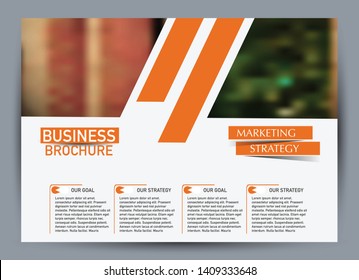 Landscape wide flyer template. Billboard banner abstract background design. Business, education, presentation, advertisement concept. Orange color. Vector illustration.
