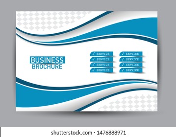 Landscape wide flyer template. Billboard banner abstract background design. Business, education, presentation, advertisement concept. Blue color. Vector illustration.