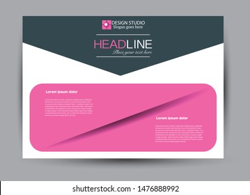Landscape wide flyer template. Billboard banner abstract background design. Business, education, presentation, advertisement concept. Pink and grey color. Vector illustration.