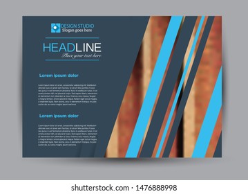 Landscape wide flyer template. Billboard banner abstract background design. Business, education, presentation, advertisement concept. Blue and grey color. Vector illustration.
