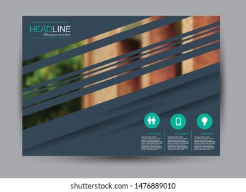 Landscape wide flyer template. Billboard banner abstract background design. Business, education, presentation, advertisement concept. Green and grey color. Vector illustration.