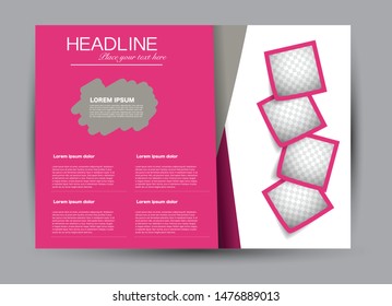 Landscape wide flyer template. Billboard banner abstract background design. Business, education, presentation, advertisement concept. Pink color. Vector illustration.