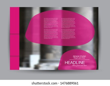 Landscape wide flyer template. Billboard banner abstract background design. Business, education, presentation, advertisement concept. Pink color. Vector illustration.
