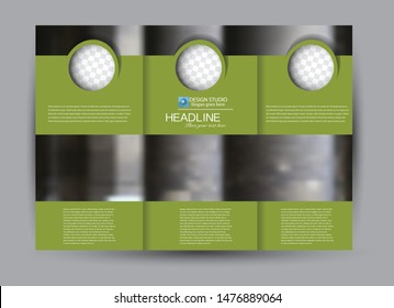 Landscape wide flyer template. Billboard banner abstract background design. Business, education, presentation, advertisement concept. Green color. Vector illustration.