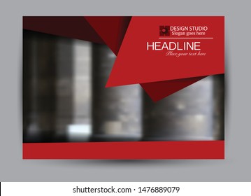 Landscape wide flyer template. Billboard banner abstract background design. Business, education, presentation, advertisement concept. Red color. Vector illustration.
