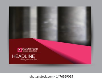 Landscape wide flyer template. Billboard banner abstract background design. Business, education, presentation, advertisement concept. Pink color. Vector illustration.