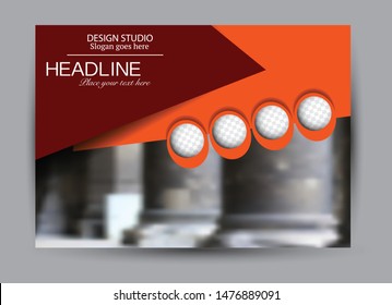 Landscape wide flyer template. Billboard banner abstract background design. Business, education, presentation, advertisement concept. Red and orange color. Vector illustration.