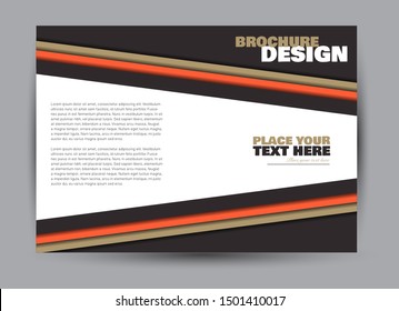 Landscape wide flyer template. Billboard banner abstract background design. Business, education, presentation, advertisement concept. Orange, brown, and black color. Vector illustration.