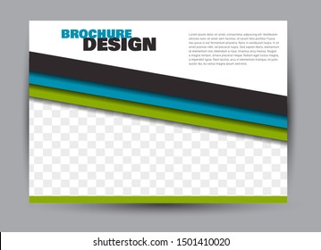Landscape wide flyer template. Billboard banner abstract background design. Business, education, presentation, advertisement concept. Blue, green, and black color. Vector illustration.