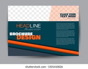 Landscape wide flyer template. Billboard banner abstract background design. Business, education, presentation, advertisement concept. Orange and blue color. Vector illustration.