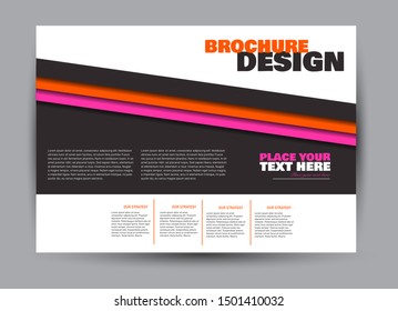 Landscape wide flyer template. Billboard banner abstract background design. Business, education, presentation, advertisement concept. Pink, orange, and black color. Vector illustration.