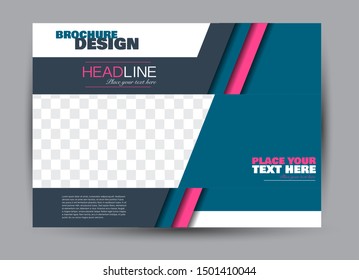 Landscape wide flyer template. Billboard banner abstract background design. Business, education, presentation, advertisement concept. Blue and pink color. Vector illustration.