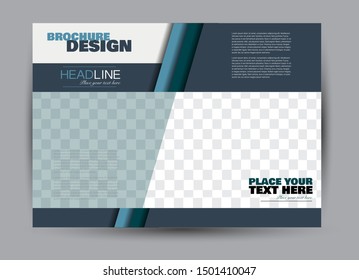 Landscape wide flyer template. Billboard banner abstract background design. Business, education, presentation, advertisement concept. Blue color. Vector illustration.
