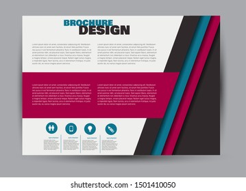 Landscape wide flyer template. Billboard banner abstract background design. Business, education, presentation, advertisement concept. Blue and pink color. Vector illustration.