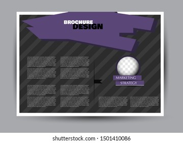 Landscape wide flyer template. Billboard banner abstract background design. Business, education, presentation, advertisement concept. Purple and black color. Vector illustration.