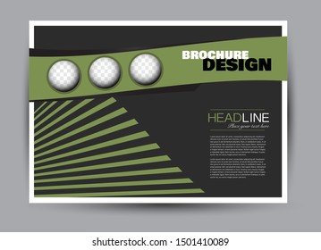 Landscape wide flyer template. Billboard banner abstract background design. Business, education, presentation, advertisement concept. Green and black color. Vector illustration.