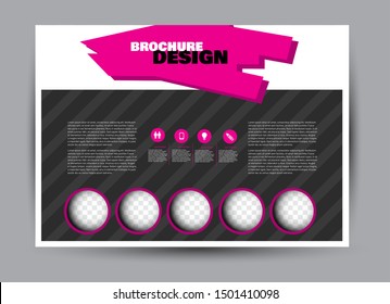 Landscape wide flyer template. Billboard banner abstract background design. Business, education, presentation, advertisement concept. Pink and black color. Vector illustration.