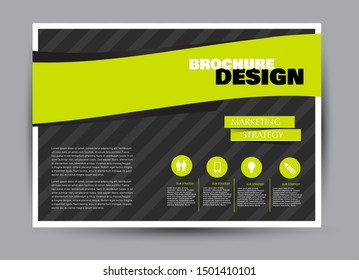 Landscape wide flyer template. Billboard banner abstract background design. Business, education, presentation, advertisement concept. Green and black color. Vector illustration.