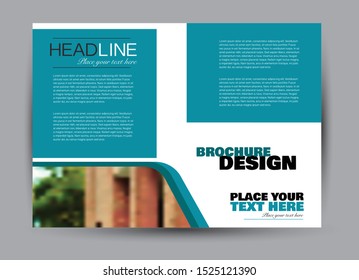 Landscape wide flyer template. Billboard banner abstract background design. Business, education, presentation, advertisement concept. Blue color. Vector illustration.