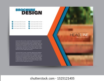 Landscape wide flyer template. Billboard banner abstract background design. Business, education, presentation, advertisement concept. Blue and orange color. Vector illustration.