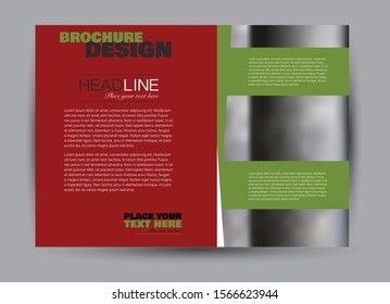Landscape wide flyer template. Billboard banner abstract background design. Business, education, presentation, advertisement concept. Red and green color. Vector illustration.
