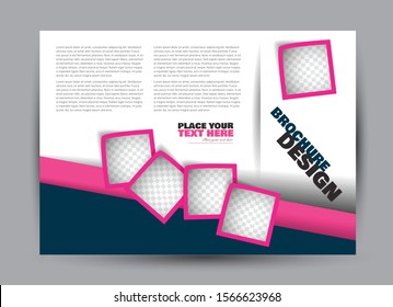 Landscape wide flyer template. Billboard banner abstract background design. Business, education, presentation, advertisement concept. Blue and pink color. Vector illustration.
