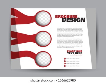 Landscape wide flyer template. Billboard banner abstract background design. Business, education, presentation, advertisement concept. Red color. Vector illustration.