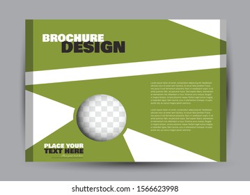 Landscape wide flyer template. Billboard banner abstract background design. Business, education, presentation, advertisement concept. Green color. Vector illustration.
