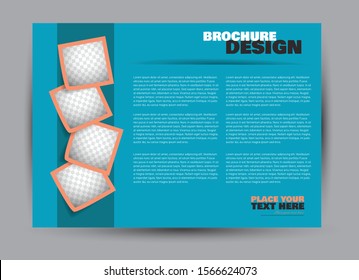 Landscape wide flyer template. Billboard banner abstract background design. Business, education, presentation, advertisement concept. Orange and blue color. Vector illustration.