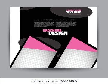 Landscape wide flyer template. Billboard banner abstract background design. Business, education, presentation, advertisement concept. Black and pink color. Vector illustration.