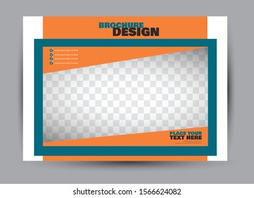 Landscape wide flyer template. Billboard banner abstract background design. Business, education, presentation, advertisement concept. Orange and green color. Vector illustration.