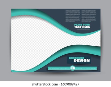 Landscape wide flyer template. Billboard banner abstract background design. Business, education, presentation, advertisement concept. Green and grey color. Vector illustration.
