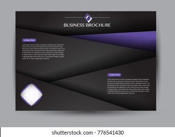 Landscape wide flyer template. Billboard banner abstract background design. Business, education, presentation, advertisement concept. Black and purple color. Vector illustration.