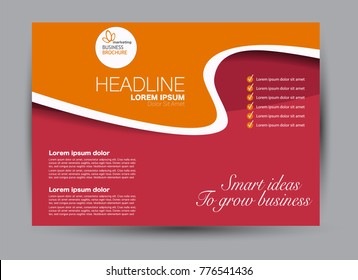 Landscape wide flyer template. Billboard banner abstract background design. Business, education, presentation, advertisement concept. Red and orange color. Vector illustration.